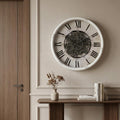 20" White And Black Iron Analog Distressed Round Wall Clock