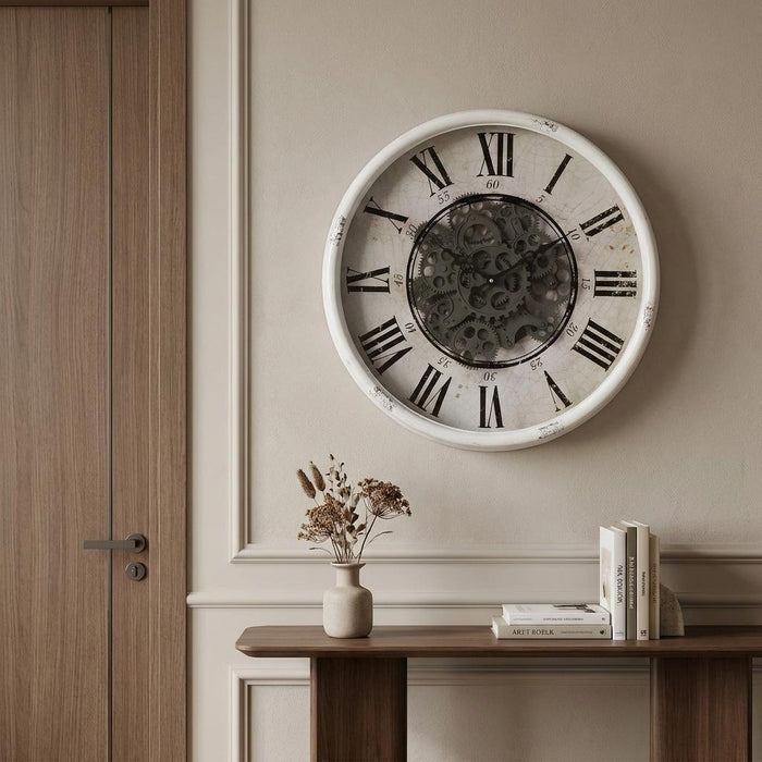 20" White And Black Iron Analog Distressed Round Wall Clock