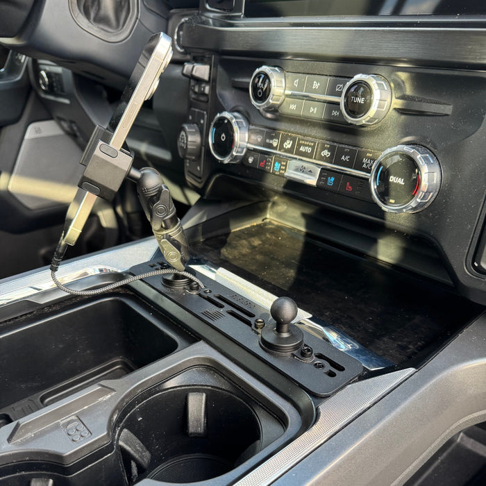 2023+ Ford Super Duty RubiGrid® Center Console Mount Phone + Device Holder