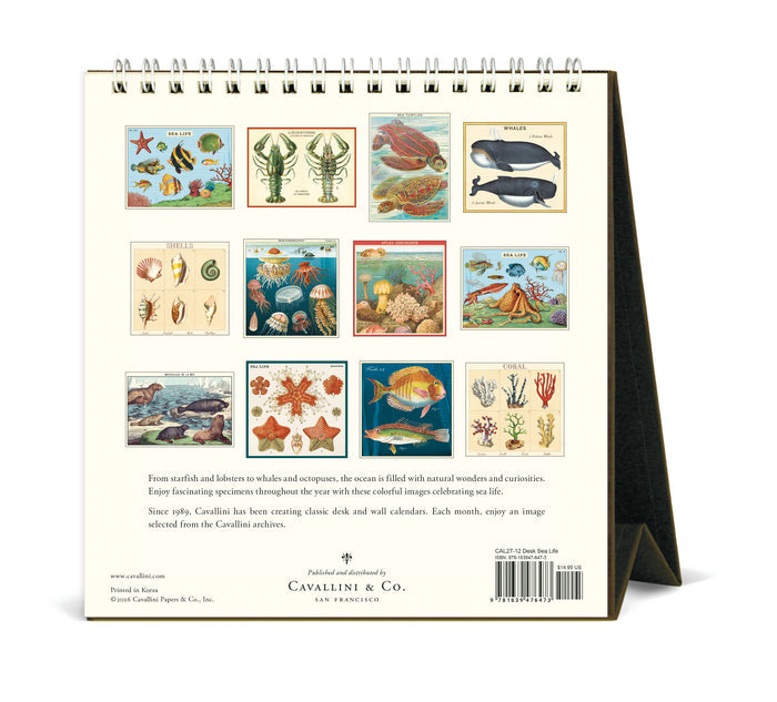 2027 Cavallini & Co. Sea Life Desk Calendar back of calendar showing all 12 months
