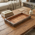 21" Gray And Natural Solid Wood Handmade Serving Tray With Handles