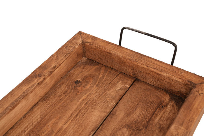 21" Natural Solid Wood Handmade Serving Tray With Handles