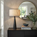 22" Black Metal Geo Triangle Table Lamp With Beige Drum Shade