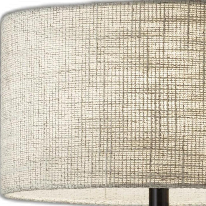 22" Black Metal Geo Triangle Table Lamp With Beige Drum Shade