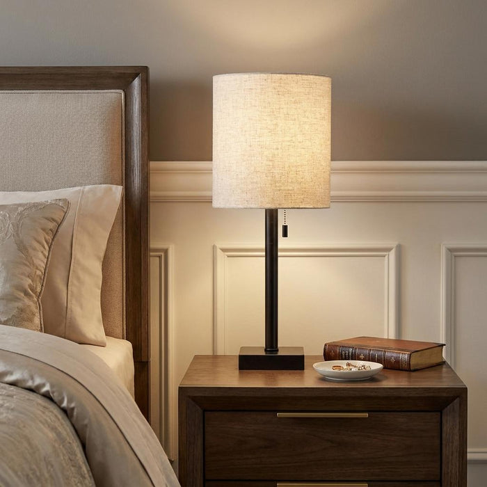 22" Black Table Lamp With Drum Shade