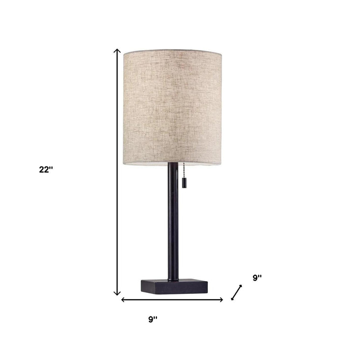 22" Black Table Lamp With Drum Shade