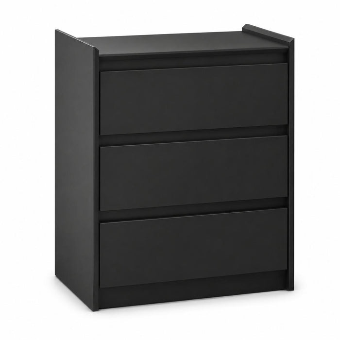 24" Black Wood Three Drawer Nightstand with USB Port and Integrated Tech