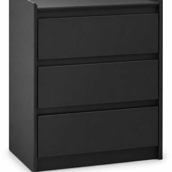 24" Black Wood Three Drawer Nightstand with USB Port and Integrated Tech