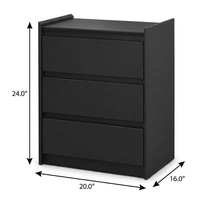 24" Black Wood Three Drawer Nightstand with USB Port and Integrated Tech