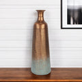 24" Copper And Teal Abstract Tapered Metal Table Vase