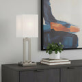 24" Nickel Metal Desk Usb Table Lamp With White Drum Shade