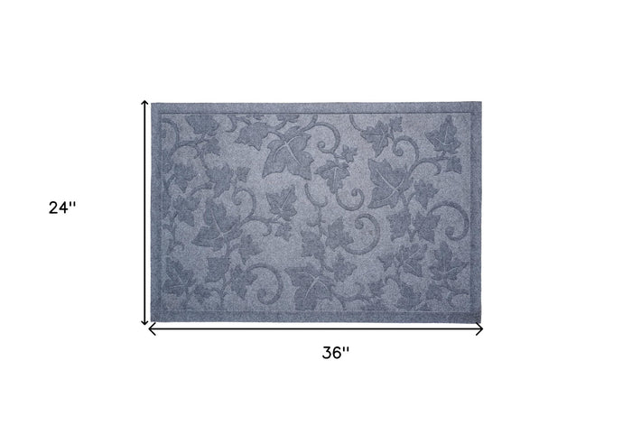 24" X 36" Light Gray Rubber Botanical Leaves Outdoor Door Mat