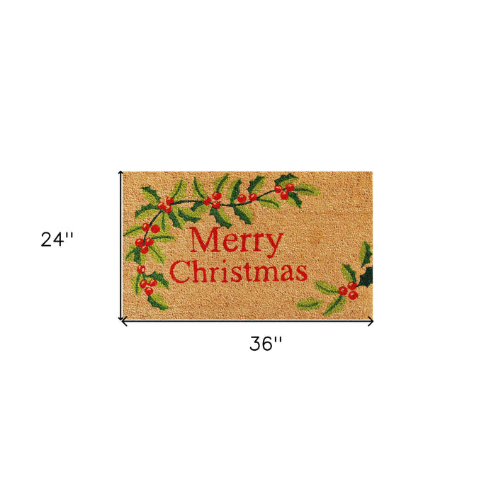 24" X 36" Natural Red and Green Coir Merry Christmas Outdoor Christmas Door Mat