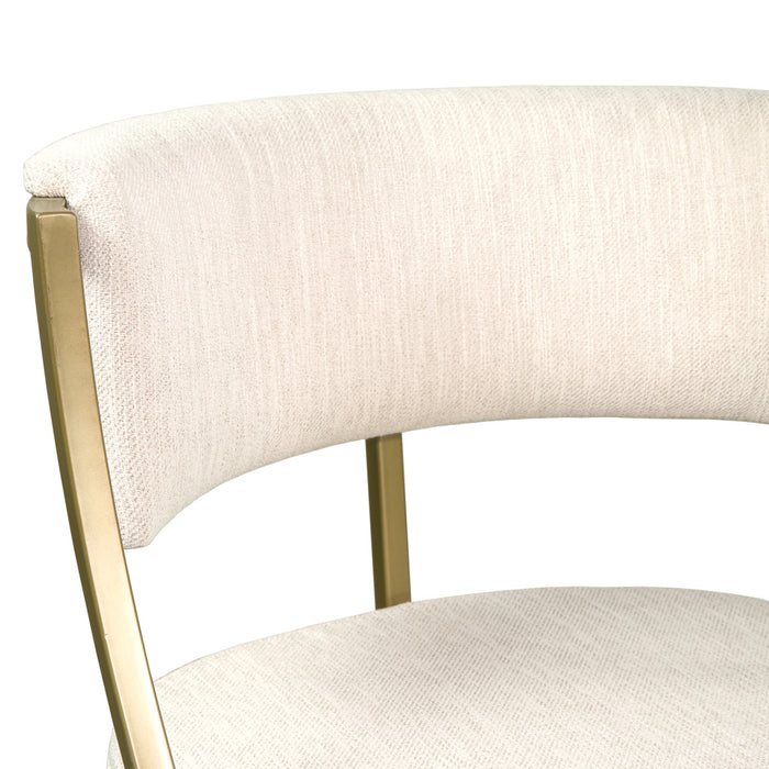 25" Beige And Antiqued Brass Fabric And Steel Low Back Counter Height Bar Chair