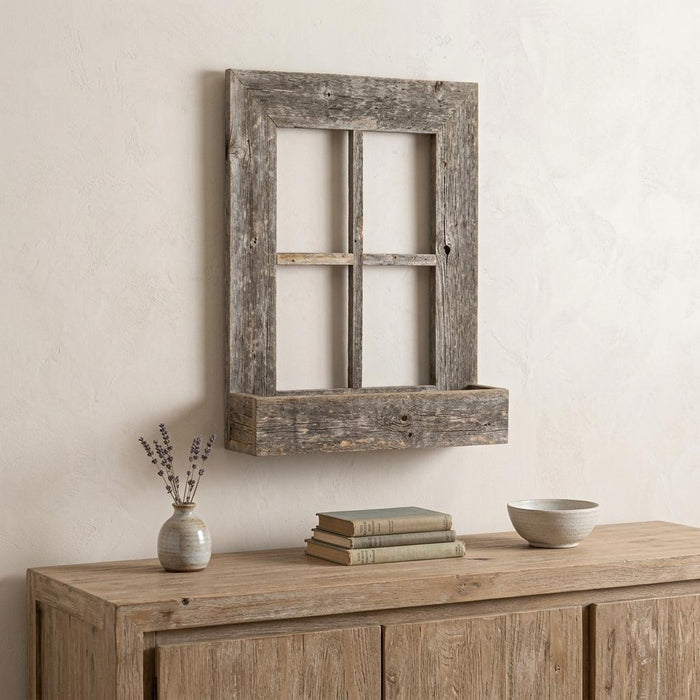 25" X 22" Gray Weathered Wood Window Frame With Planter