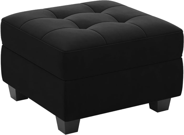 26" Black Velvet Tufted Ottoman With Storage