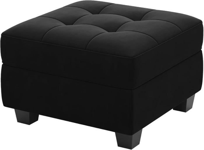 26" Black Velvet Tufted Ottoman With Storage