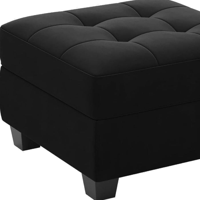 26" Black Velvet Tufted Ottoman With Storage