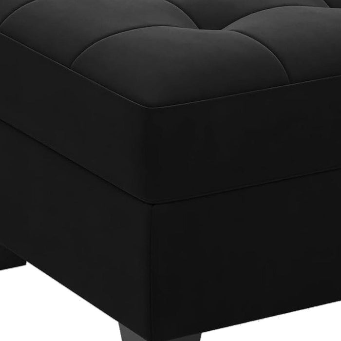 26" Black Velvet Tufted Ottoman With Storage