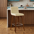 26" Cream And Brown Fabric And Iron Low Back Counter Height Swivel Bar Chair
