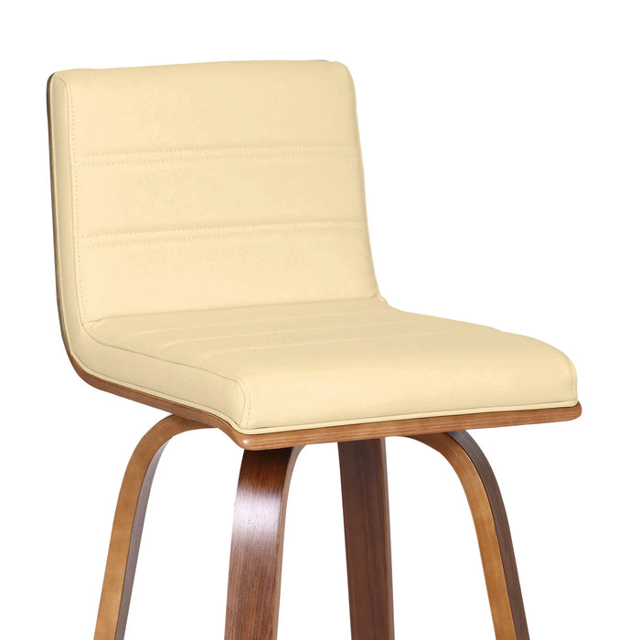 26" Cream And Brown Fabric And Iron Low Back Counter Height Swivel Bar Chair