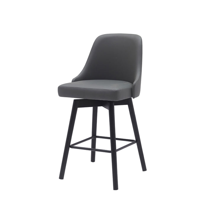 26" Gray And Black Faux Leather And Fabric And Solid Wood Counter Height Swivel Bar Chair