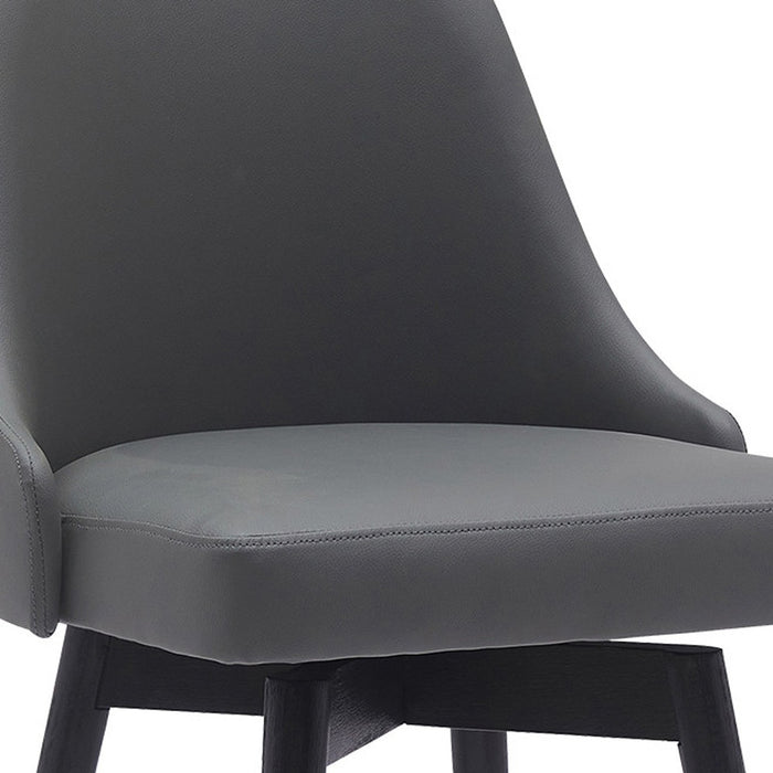 26" Gray And Black Faux Leather And Fabric And Solid Wood Counter Height Swivel Bar Chair