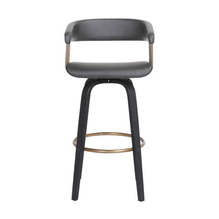 26" Gray And Black Faux Leather And Fabric And Wood Counter Height Swivel Bar Chair