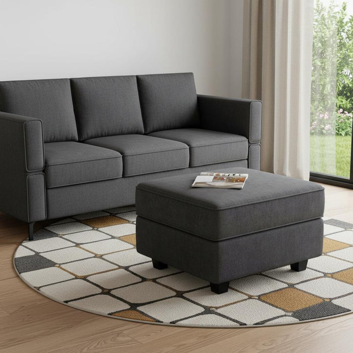26" Gray And Black Polyester Blend Ottoman With Storage