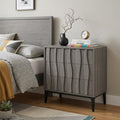 26" Gray Wood Carved Abstract Three Drawer Nightstand
