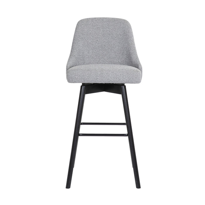 26" Light Gray And Black Fabric And Solid Wood Counter Height Swivel Bar Chair