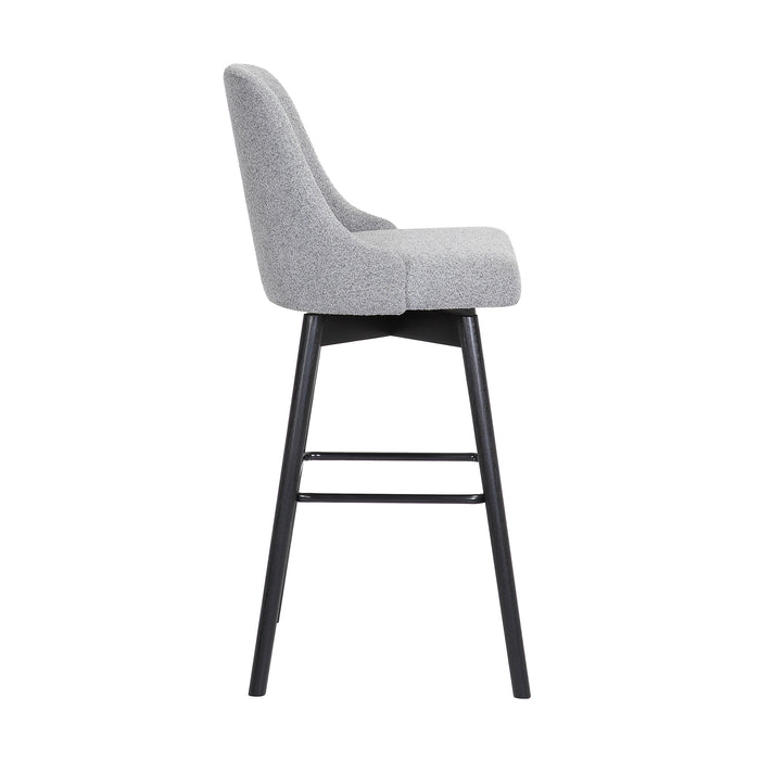 26" Light Gray And Black Fabric And Solid Wood Counter Height Swivel Bar Chair