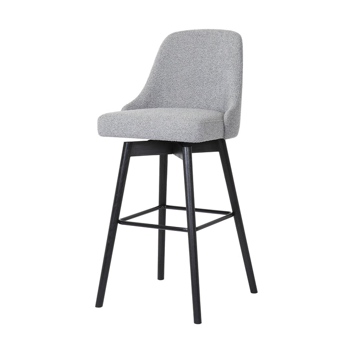 26" Light Gray And Black Fabric And Solid Wood Counter Height Swivel Bar Chair