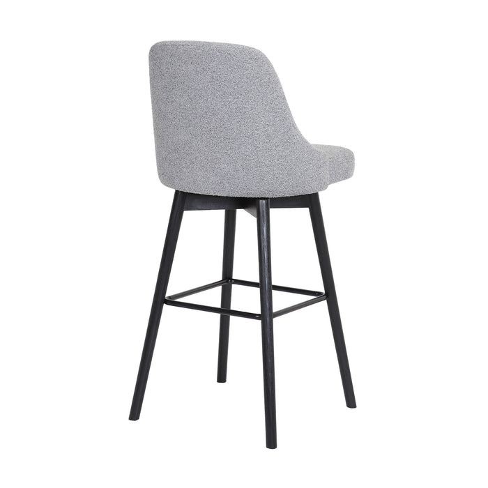 26" Light Gray And Black Fabric And Solid Wood Counter Height Swivel Bar Chair