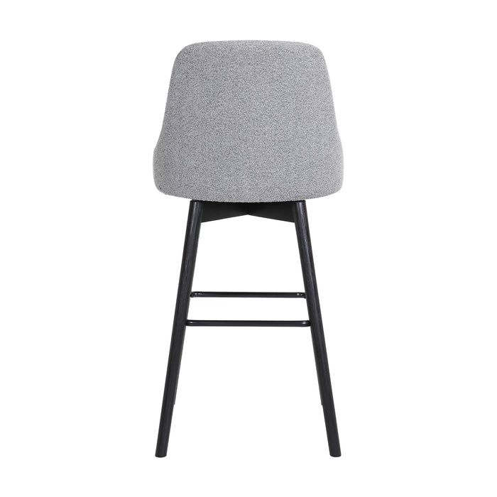 26" Light Gray And Black Fabric And Solid Wood Counter Height Swivel Bar Chair