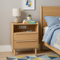26" Oak Wood Two Drawer Nightstand with USB Port and Integrated Tech