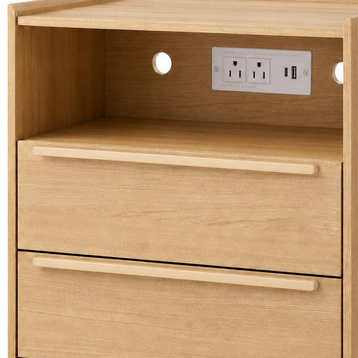26" Oak Wood Two Drawer Nightstand with USB Port and Integrated Tech