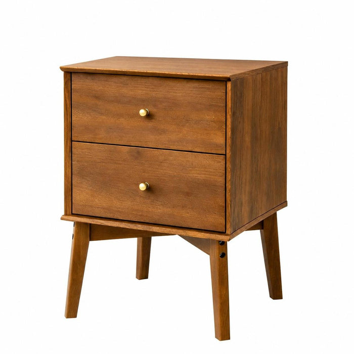 26" Oak Wood Two Drawer Nightstand
