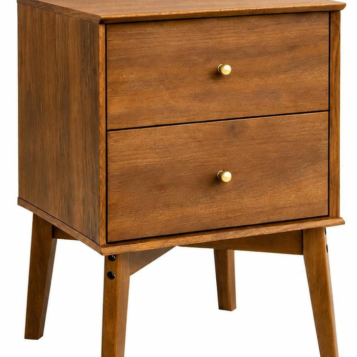 26" Oak Wood Two Drawer Nightstand