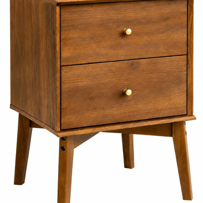 26" Oak Wood Two Drawer Nightstand