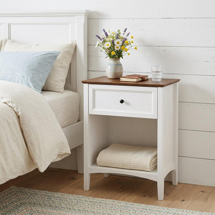 26" White Wood One Drawer Nightstand