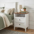 26" White Wood Two Drawer Nightstand with USB Port and Integrated Tech