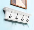 28" Classic White Wood Four Hook Hanging Coat Rack