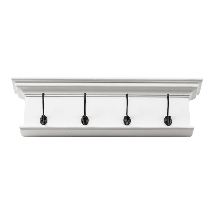 28" Classic White Wood Four Hook Hanging Coat Rack