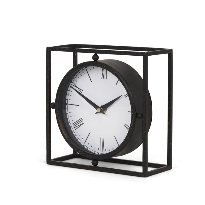 3" Black Distressed Metal Table Clock