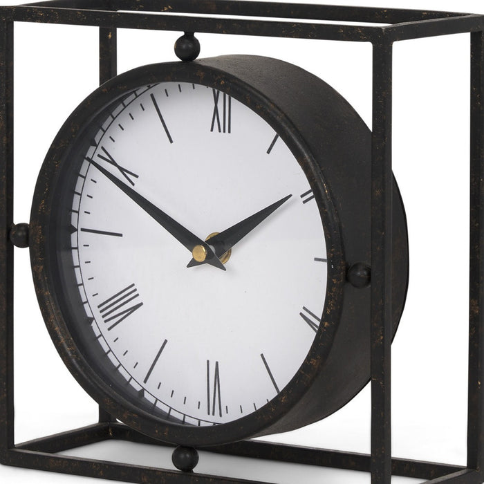 3" Black Distressed Metal Table Clock