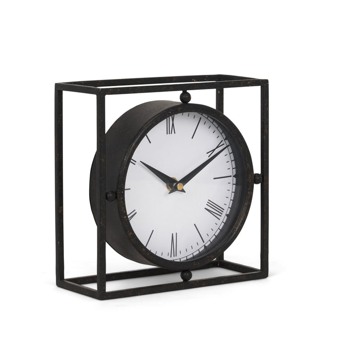 3" Black Distressed Metal Table Clock