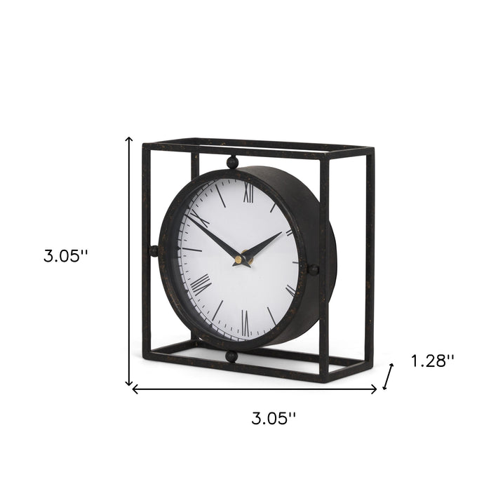 3" Black Distressed Metal Table Clock
