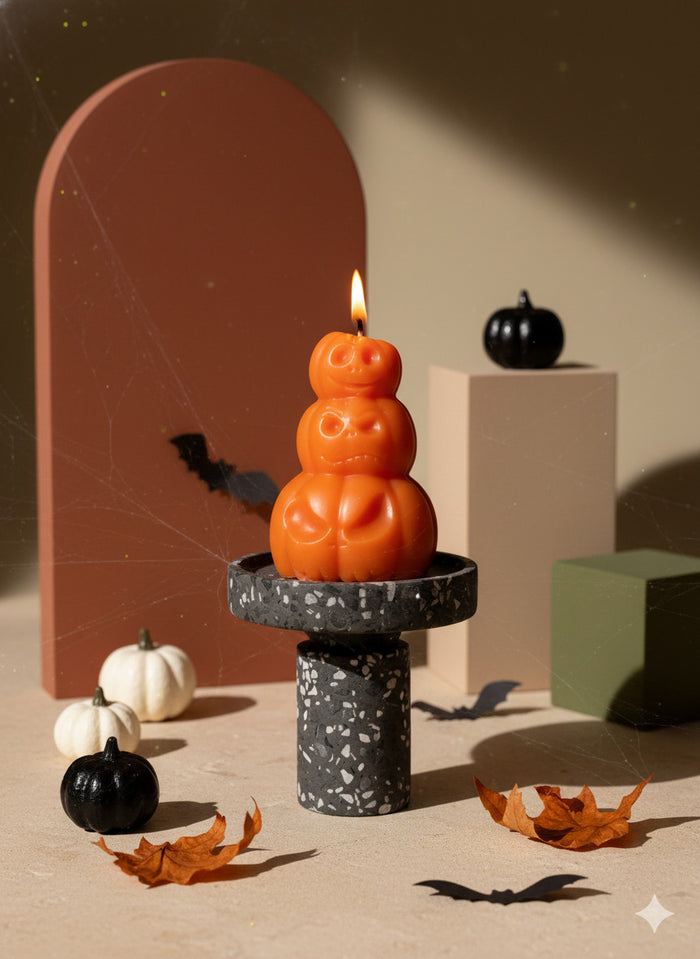 3" Orange Creamy Vanilla Scented Dimensional Pumpkin Trio Soy Wax Candle