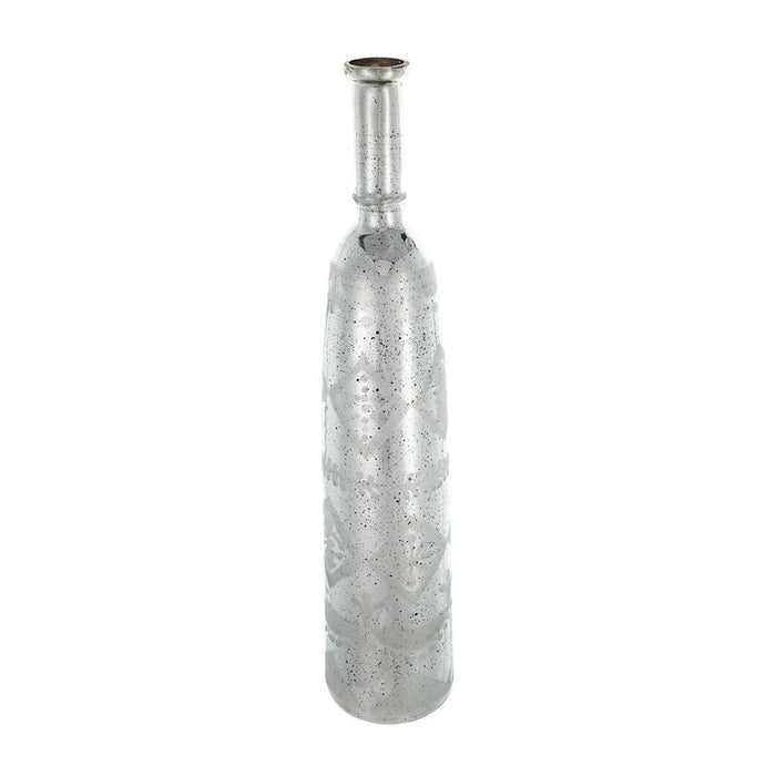 30" Antiqued Silver Floral Glass Bottle Table Vase